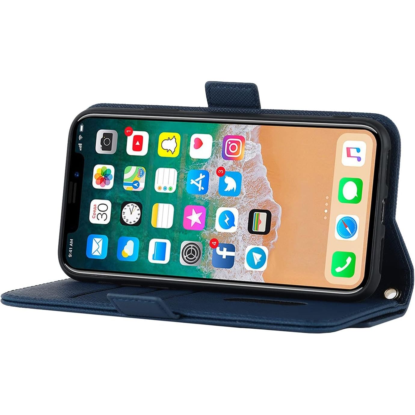 Mobiele Telefoonketting iPhone X/XS Hoesje met Bandje – Mobiele Telefoonhoes iPhone X/XS – Flip Lederen Portemonnee Mobiele Telefoonhoes – Spiegel – Met 5 Kaartsleuven – Magnetische Sluiting – Flip Beschermhoes: Stijlvolle Bescherming en Functionaliteit