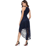 BeryLove Halter Cocktailjurk Voor Dames – Navy Blauwe Hoog-Laag Jurk Met Bloemenkant En Tulle – Mouwloze Elegante Swing Dress Met Slimme Taille En Verborgen Ritssluiting – Feest, Bruiloft Of Avondgelegenheden – Comfortabele Voering En Chic Kantdesign