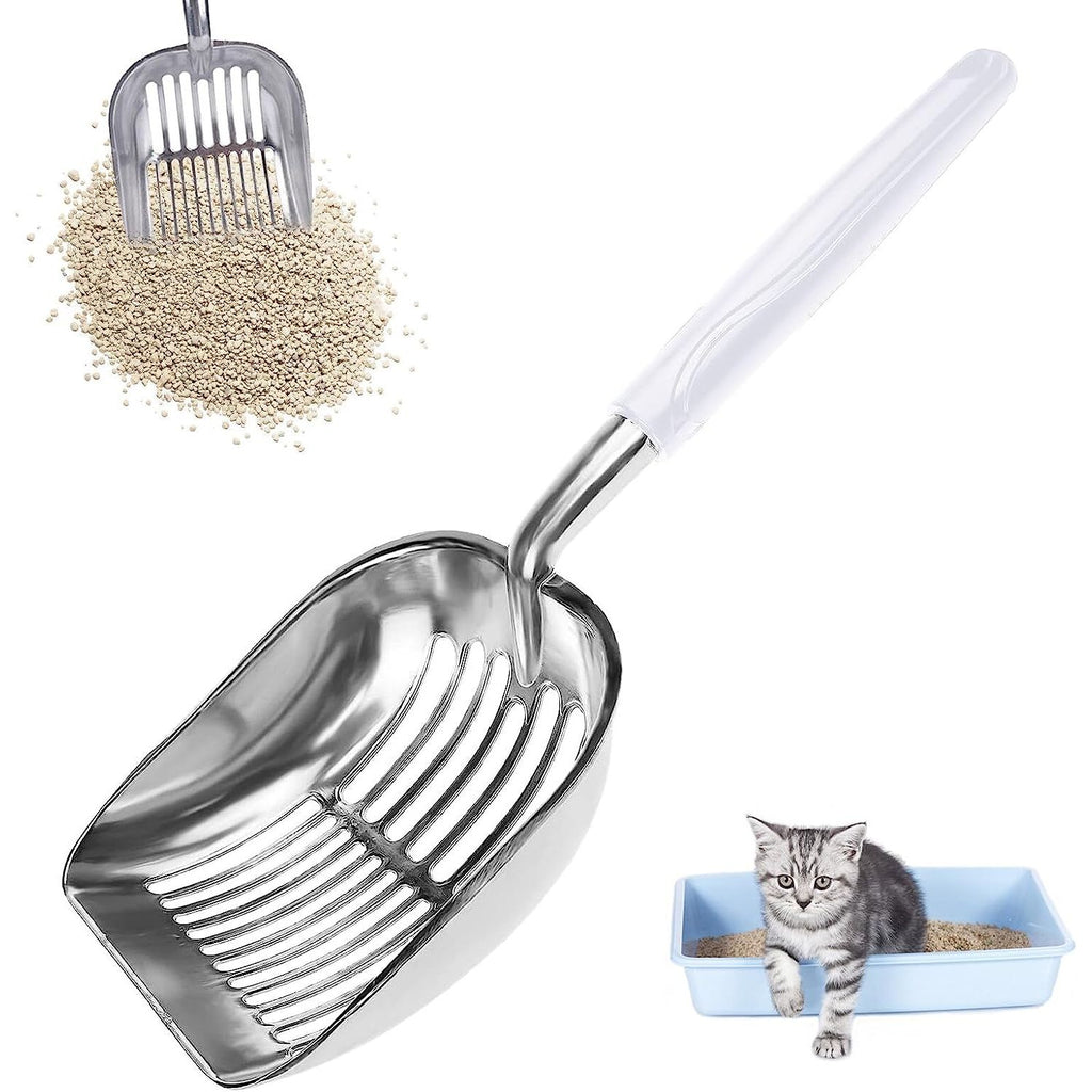 Grote - Metalen Kattenbak Schep - Duurzame Kattenpoepschep (34,5 cm) - Geschikt voor Alle Kattenbakvulling - Wit