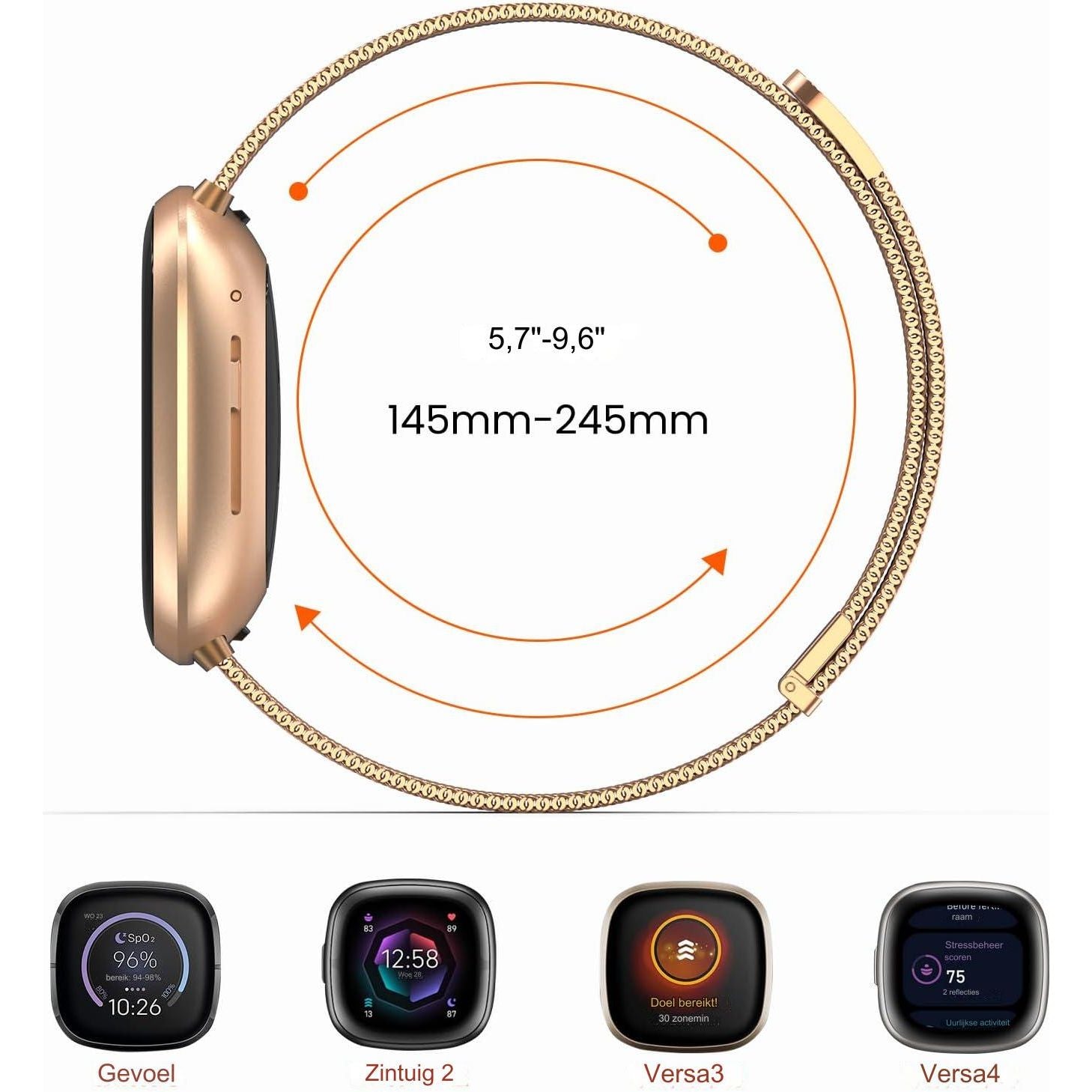 Verstelbare Roestvrijstalen Vervangende Bandjes met Dubbele Magnetische Sluiting - Compatibel met Fitbit Versa 3/Versa 4/Sense 2 - Luxe Zilver - Hoogwaardige Band voor Dames en Heren - Comfortabele Pasvorm en Veilige Bevestiging