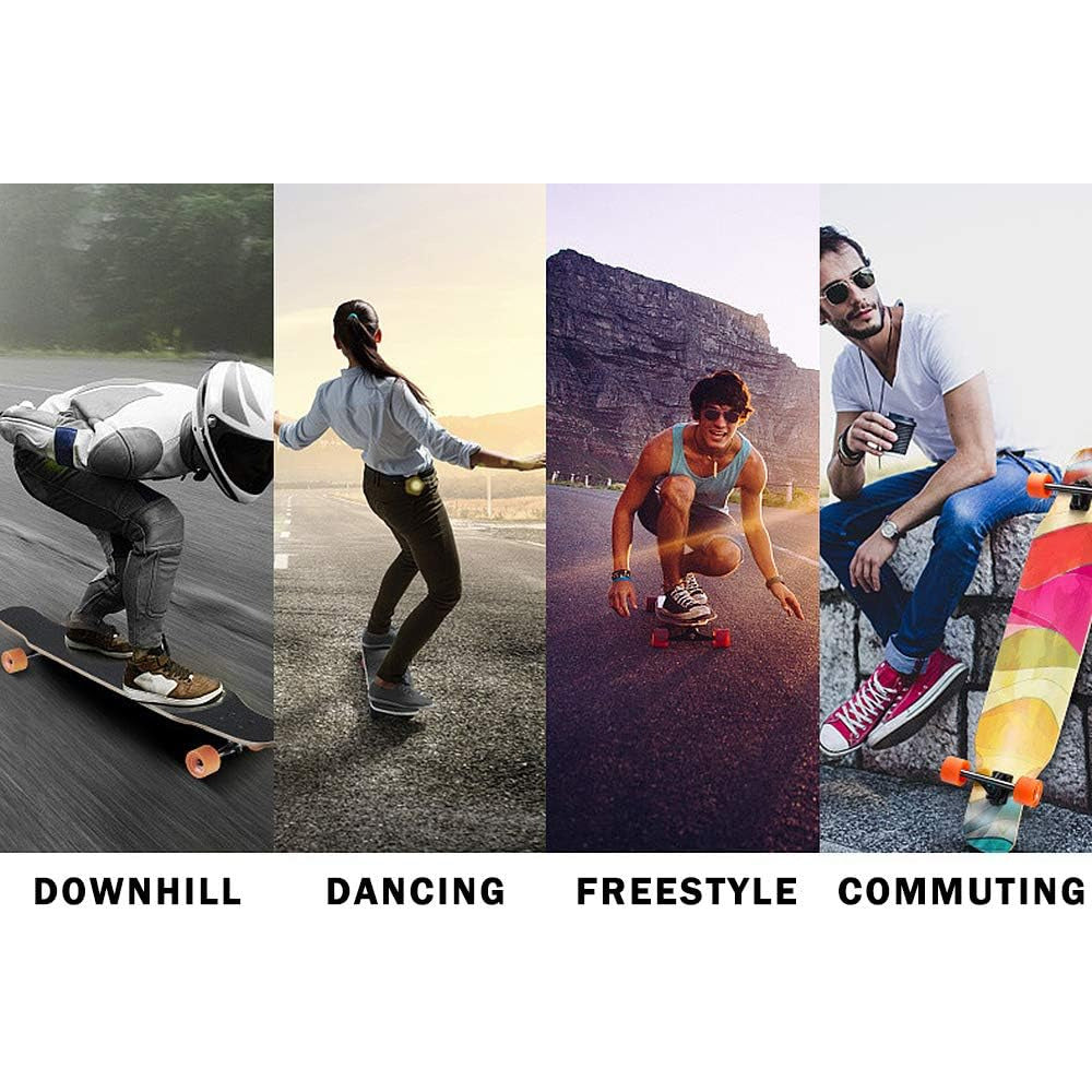 MQLOON - Longboard - 118cm - Pro Skateboard - Dubbele Trick Skateboard voor Beginners - Compleet met ABEC-11 Precisielagers - Zwart Longboard voor Volwassenen en Kinderen