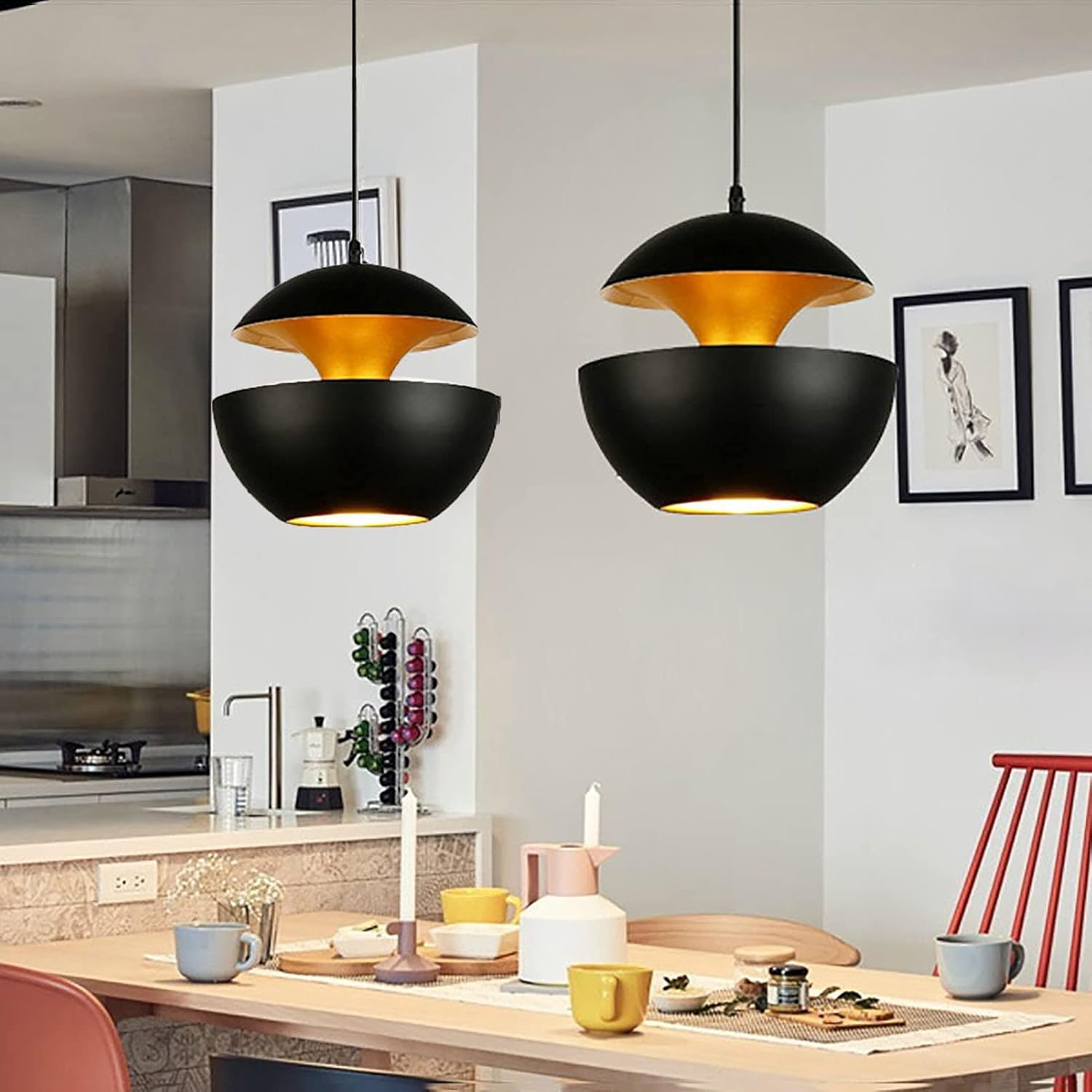 Vintage-Industrieel-Hanglamp - Zwart-Aluminium-Kap - E27-Fitting - Verstelbare-Kabel-150cm - Ø35cm - Zonder-Lichtbron - Plafondlamp-Modern-Lichtarmatuur - Voor-Woonkamer-Eetkamer-Hal-Slaapkamer