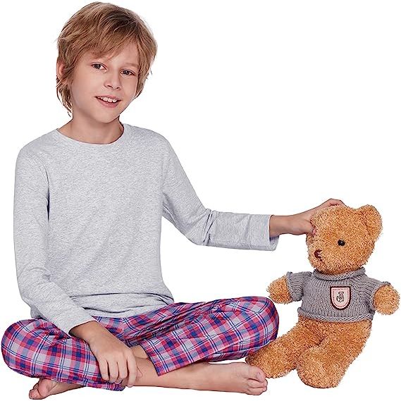 Comfortabele Kinderpyjama Set - Zachte Katoenen Top + Geruite Broek - Ideaal voor Ontspanning en Slapen
