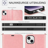 Hoesje voor iPhone 14/13 (6.1¨) - Flip Portemonnee Hoesje van PU Leer met Polsband, RFID Blokkering, Kaartsleuven, Schokbestendig TPU, Kijkstandaard, Magnetische Folio Cover voor Dames en Heren, Roségoud