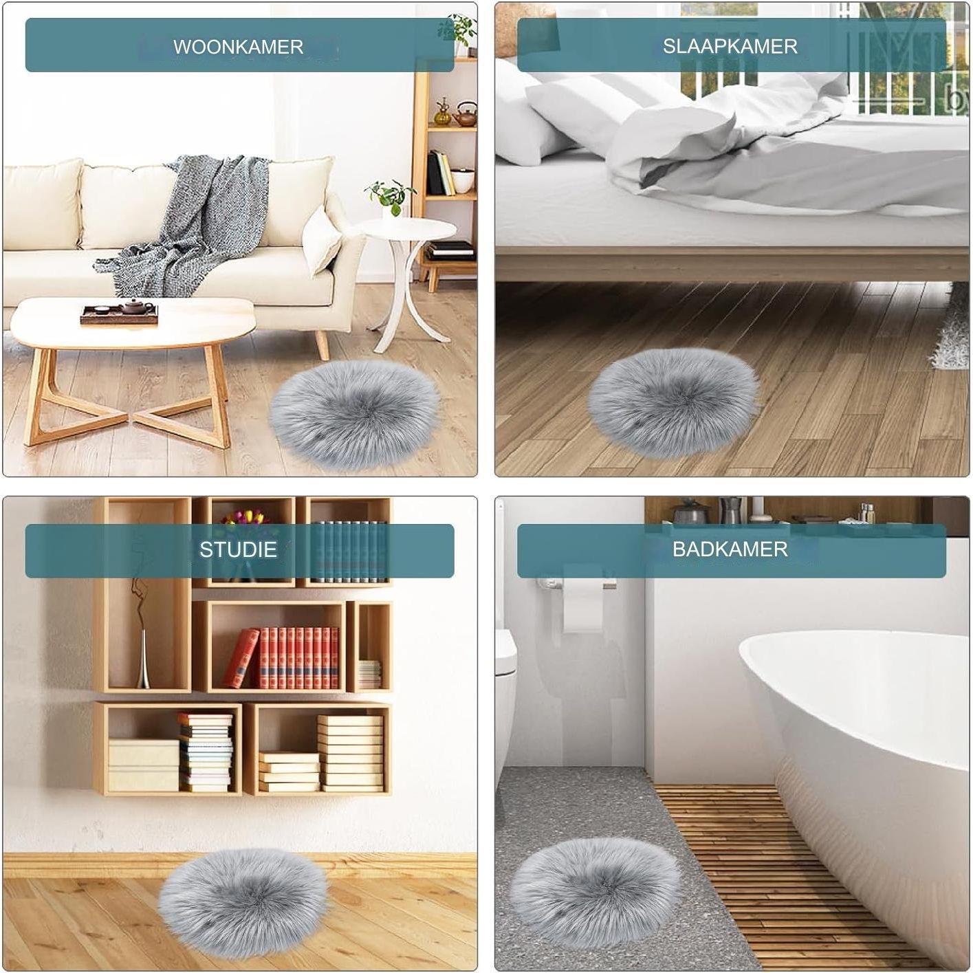 Warme Nep Lamsvacht - Imitatie Schapenvacht Tapijt - 35CM - Nep Bont Zitkussen, Lamsvacht Tapijt, Langharig, Moderne Woonkamer Decoratie, Slaapkamer Decoratie, voor de Bank, Stoel of als Tafeldecoratie, Grijs, 35 cm