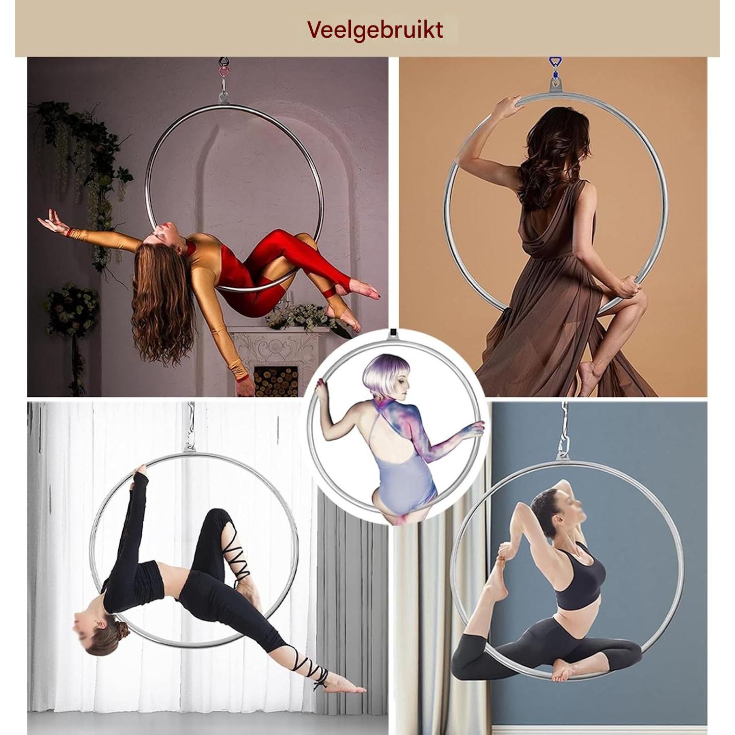 Metalen Lyra Luchtring – 85 cm Aerial Hoop voor Yoga, Gymnastiek, Acrobatiek en Circus – Complete Set met Bevestigingsmateriaal, Draagkracht 300 kg