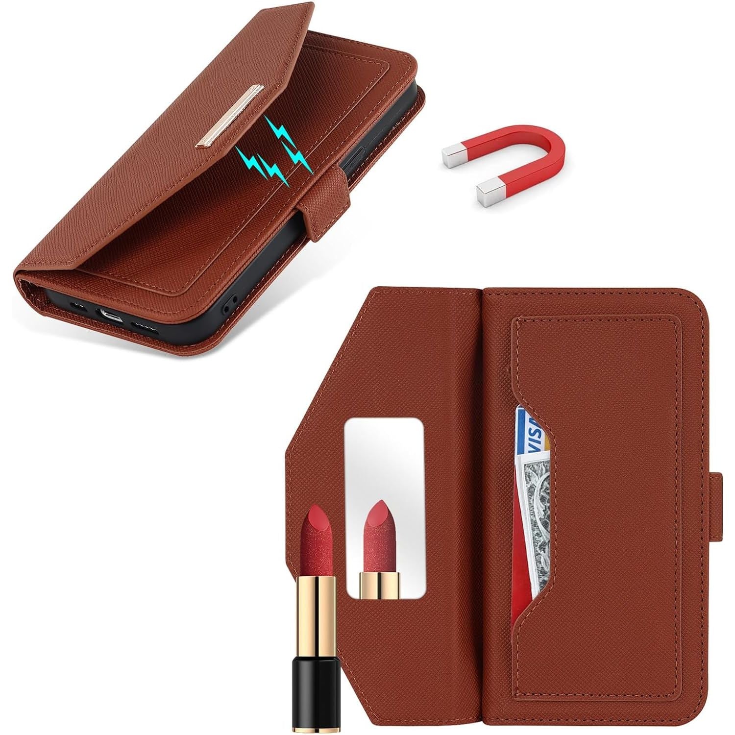 Multifunctionele Crossbody Lanyard Wallet Leather Case met Card Slots en Mirror voor Volledige Bescherming - Bruin - Compatibel met iPhone XR - Stijlvolle en Praktische Oplossing voor Draagbaarheid en Veiligheid