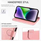 Hoesje voor iPhone 14/13 (6.1¨) - Flip Portemonnee Hoesje van PU Leer met Polsband, RFID Blokkering, Kaartsleuven, Schokbestendig TPU, Kijkstandaard, Magnetische Folio Cover voor Dames en Heren, Roségoud