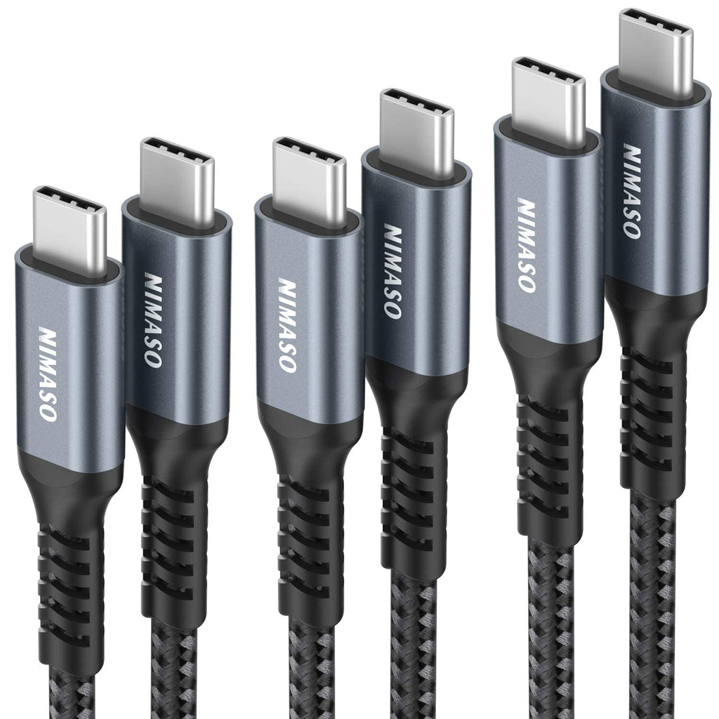 USB-C naar USB-C Kabel [3-Pack / 0.3M + 1M + 2M] - Gevlochten 60W Snel Opladen - Geschikt voor Samsung Galaxy, Google Pixel, Huawei - Niet voor Video-Uitvoer