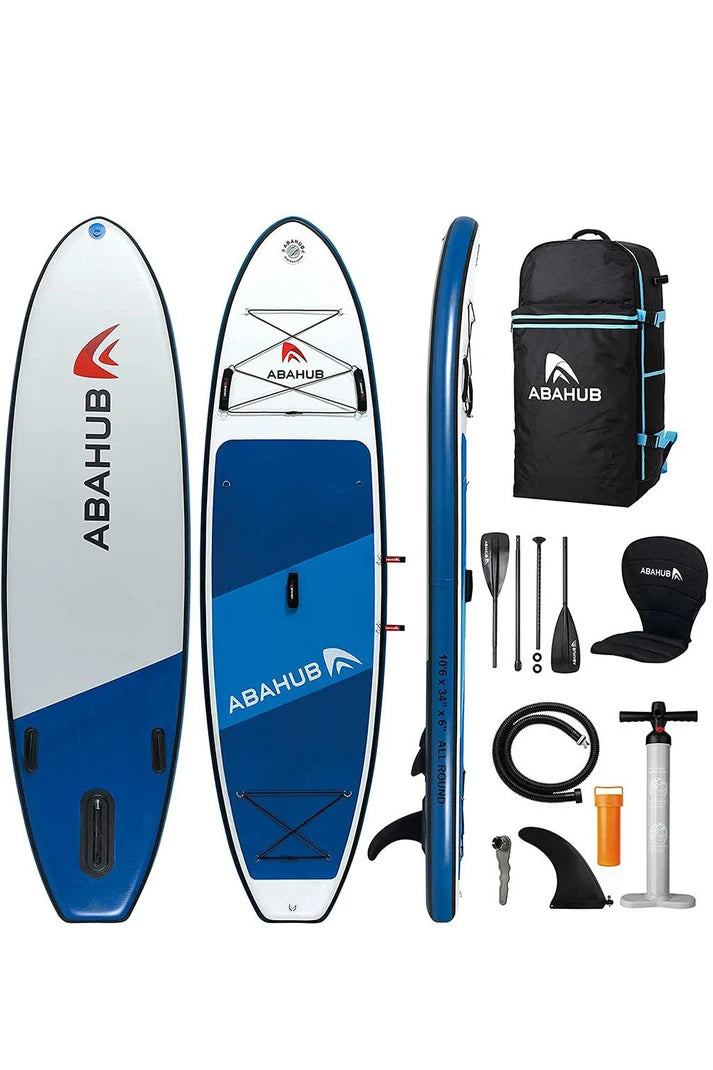 ABAHUB Opblaasbaar SUP Board 320 x 86 x 15 cm – Stand Up Paddleboard met Kajakzitje, Carbon Fiber Dubbele Peddel & Complete Accessoires – Tot 170 kg – Voor Yoga, Toeren & Familie