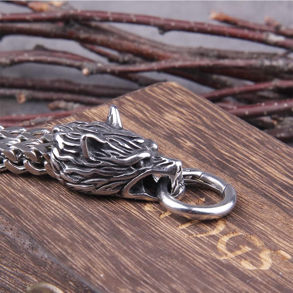 Heren Armband – Wolfskop Cuff – Geri en Freki Viking Stijl – Massief Roestvrij Staal – Punk Biker Design – 12 mm Breed – Verkrijgbaar in 19 cm, 21 cm, 23 cm – Hypoallergeen en Handgemaakt – Odin Viking Amulet Sieraad