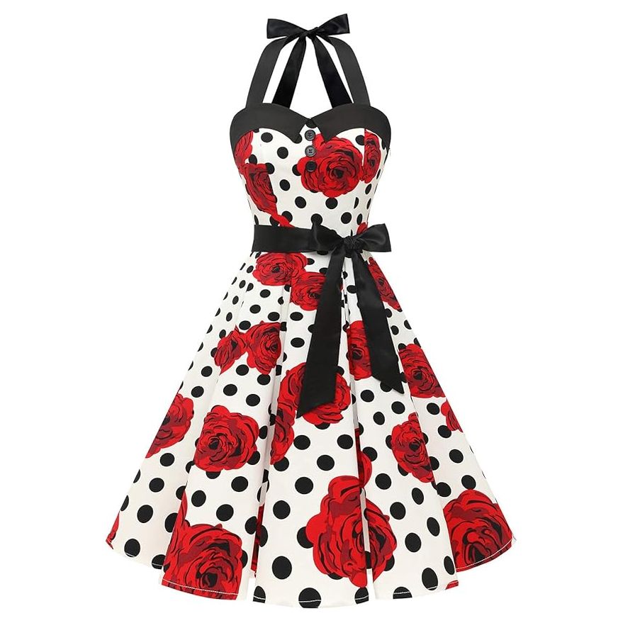 1950s Vintage Polka Dot Swing Jurk – Retro Rockabilly Cocktailjurk – Met Verborgen Ritssluiting en Elastische Rug – Knielang – Perfect Voor Proms, Bruiloften, Feestjes en Thema-Events