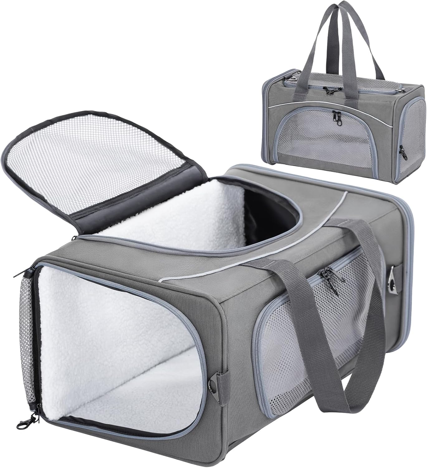Opvouwbare Draagtas voor Kat en Hond - Airline Approved Transporttas voor Huisdieren tot 8KG - Reisbench met Mesh Ventilatie en Schouderriem - Vliegtuig Reistas voor Katten Kleine Honden Auto Trein en Vlucht