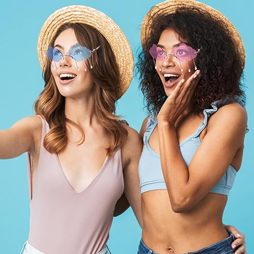 Rimless Wolkvormige Zonnebrillen - Jaren '90 Disco Stijl - Kwastjes Ontwerp - Uniseks - Voor Dagelijks & Feestgebruik - 2 Paar
