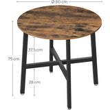 Ronde Eettafel Ø80 cm – Industriële Keukentafel Voor Woonkamer Of Kantoor – Rustiek Bruin Tafelblad En Zwart Stalen Frame – VASAGLE Stijlvolle Ronde Tafel – Stevige Eettafel Voor 2–4 Personen – 80 x 75 cm