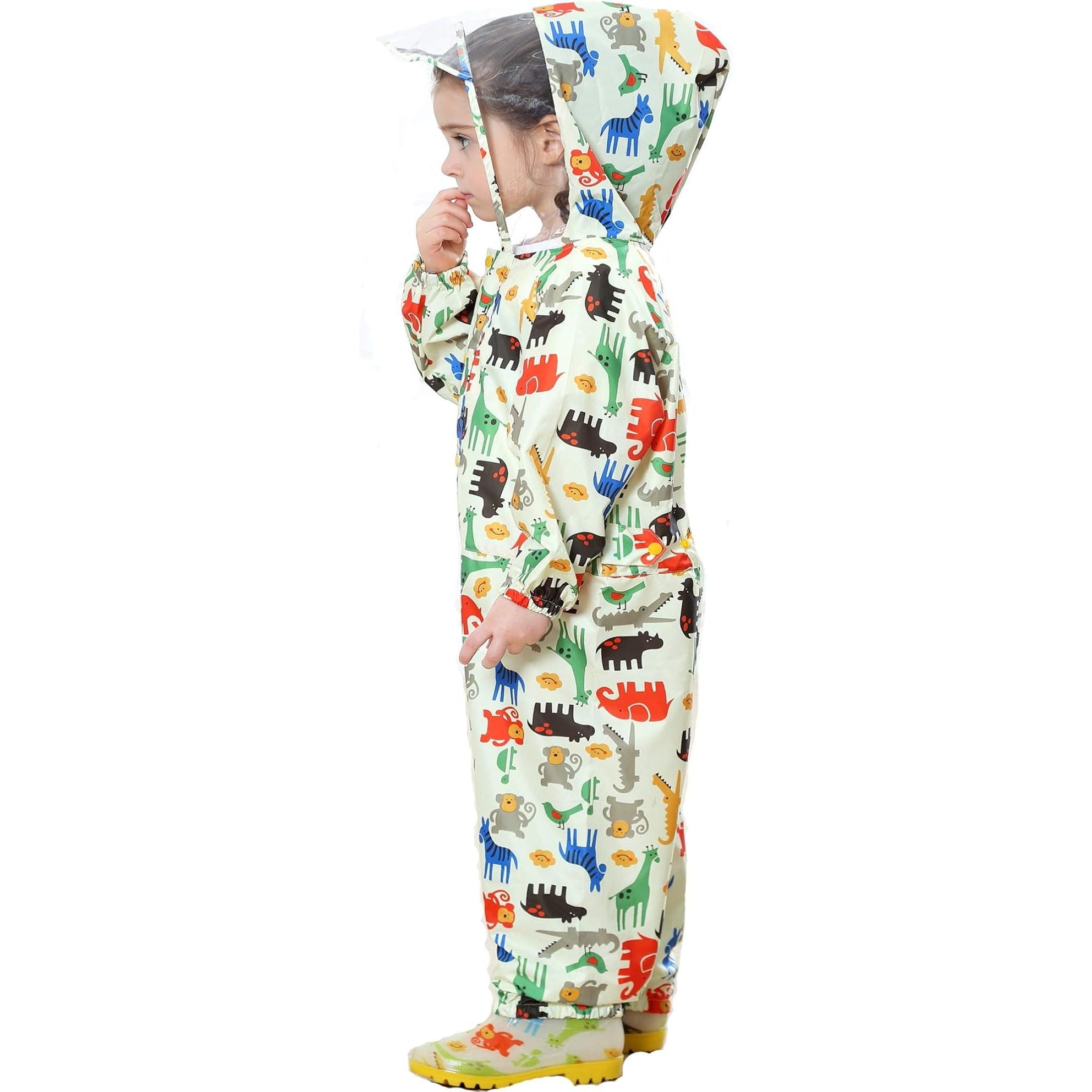 Kinderen Regenjas - Jongens / Meisjes - Regenkleding met Capuchon - Lichtgewicht en Ademend Regenpak - Waterdicht PVC - Cartoon Ontwerp - Transparante Hoed Rand - Geschikt voor Kinderen 1-7 Jaar - Unisex Regenjas - Alle Seizoenen - Draagbaar / Opvouwbaar