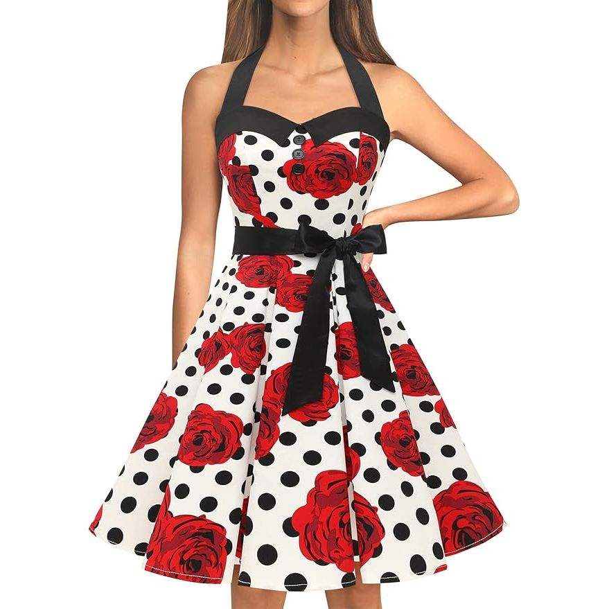 1950s Vintage Polka Dot Swing Jurk – Retro Rockabilly Cocktailjurk – Met Verborgen Ritssluiting en Elastische Rug – Knielang – Perfect Voor Proms, Bruiloften, Feestjes en Thema-Events