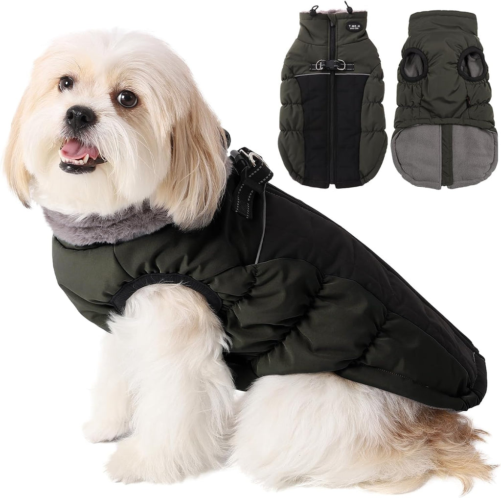 Luxe Winterjas voor Grote Honden, Maat L - Reflecterend, Water- & Winddicht, Verstelbaar, met Turtleneck Design in Legergroen/Roze/Beige - Warm, Comfortabel en Stijlvol, Perfect voor Koude Weersomstandigheden