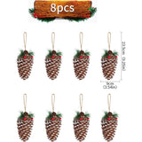 Natuurlijke Kerstboom Ornamenten - Houten Dennenappels en Rode Bessen - Voor Kerstboom, Kransen en Decoraties - Set van 8