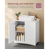 VASAGLE Wastafelonderkast Met 2 Deuren – Badkamerkast 70 x 70 x 40 cm – Opbergkast Met Verstelbaar Legplankje En Sifonuitsparing 19,5 x 15 cm – MDF – Wolkenwit – Moderne Onderkast Voor Wastafel Of Wasruimte