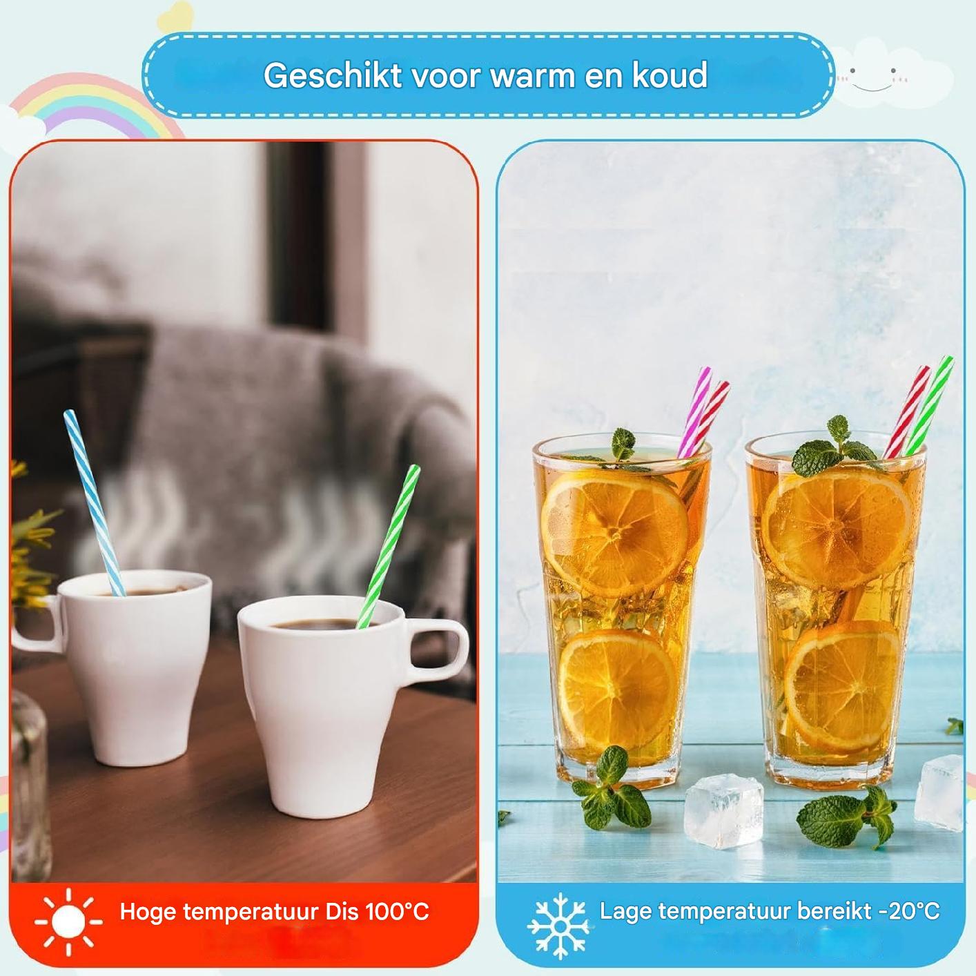 120 Stuks - Herbruikbare Plastic Rietjes - Met Reinigingsborstel - 23 cm Lang - Regenbooggestreept - Geschikt Voor Smoothies, Sap, Cocktails en Warme Dranken - Duurzaam en Afwasmachinebestendig