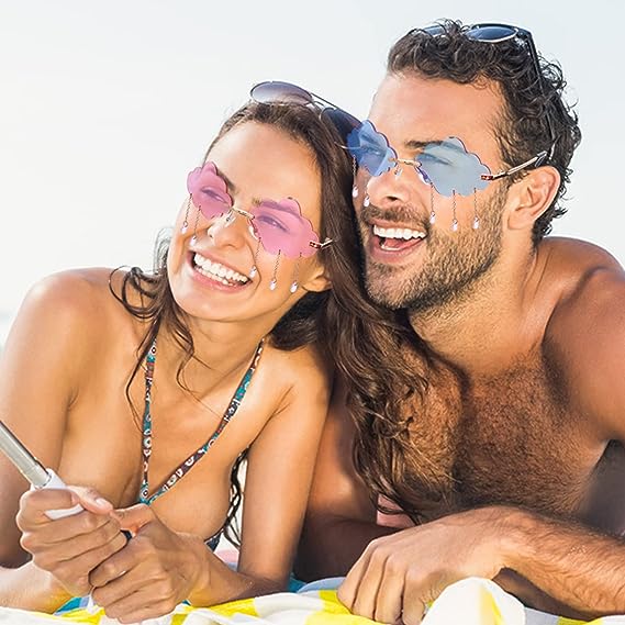 Rimless Wolkvormige Zonnebrillen - Jaren '90 Disco Stijl - Kwastjes Ontwerp - Uniseks - Voor Dagelijks & Feestgebruik - 2 Paar