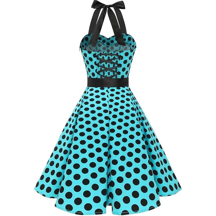 1950s Vintage Polkadot Swing Jurk - Maat L – Retro Cocktailjurk – Halterstijl – Elastische Rug Met Bandage en Verborgen Ritssluiting – Knielang – Perfect Voor Bruiloften, Proms, Feestjes en Thema-evenementen