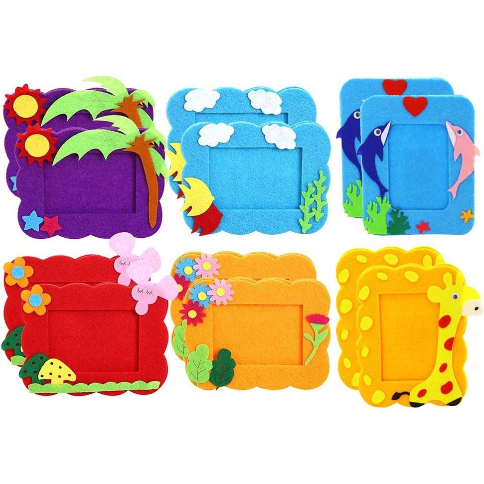 DIY Foto-Frame Kit voor Kinderen - Niet-Geweven Stof - Diverse Patronen - Educatief Handwerk - Perfect voor Creatieve & Educatieve Momenten - 12 Stuks