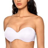 Dobreva - Dames Strapless Push-Up Bh – Bandeau Bh – Met Beugel – Kant Voorzijde – Ademend Mesh Zijkanten – Inclusief Afneembare Transparante Bandjes – Maat 75B