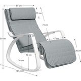 SONGMICS Schommelstoel Met Verstelbare Voetsteun – Relaxstoel Van Berkenhout Met Imitatielinnen Bekleding – Comfortstoel Voor Woonkamer Of Balkon – Lichtgrijs – 67 x 115 x 91 cm – Max. Draagvermogen 150 kg – Inclusief Kussen