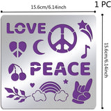 Universele 'Love & Peace' Metalen Sjabloon - 15.6 cm (6 Inch) Vierkant voor Tekenen, Scrapbooking, Pyrografie - RVS met Hart, Ster, Maan, Regenboog Ontwerpen