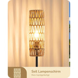 Staande - Lamp - LED - Rattan - Vloerlamp - 165 cm - Hoog - Met - Afstandsbediening - En - E27 - LED - Lamp - Crumpled - Rattan - Kap - Traploos - Dimbaar - 2700K - 6000K - Leeslamp - Voor - Woonkamer - Slaapkamer - Energieklasse - E