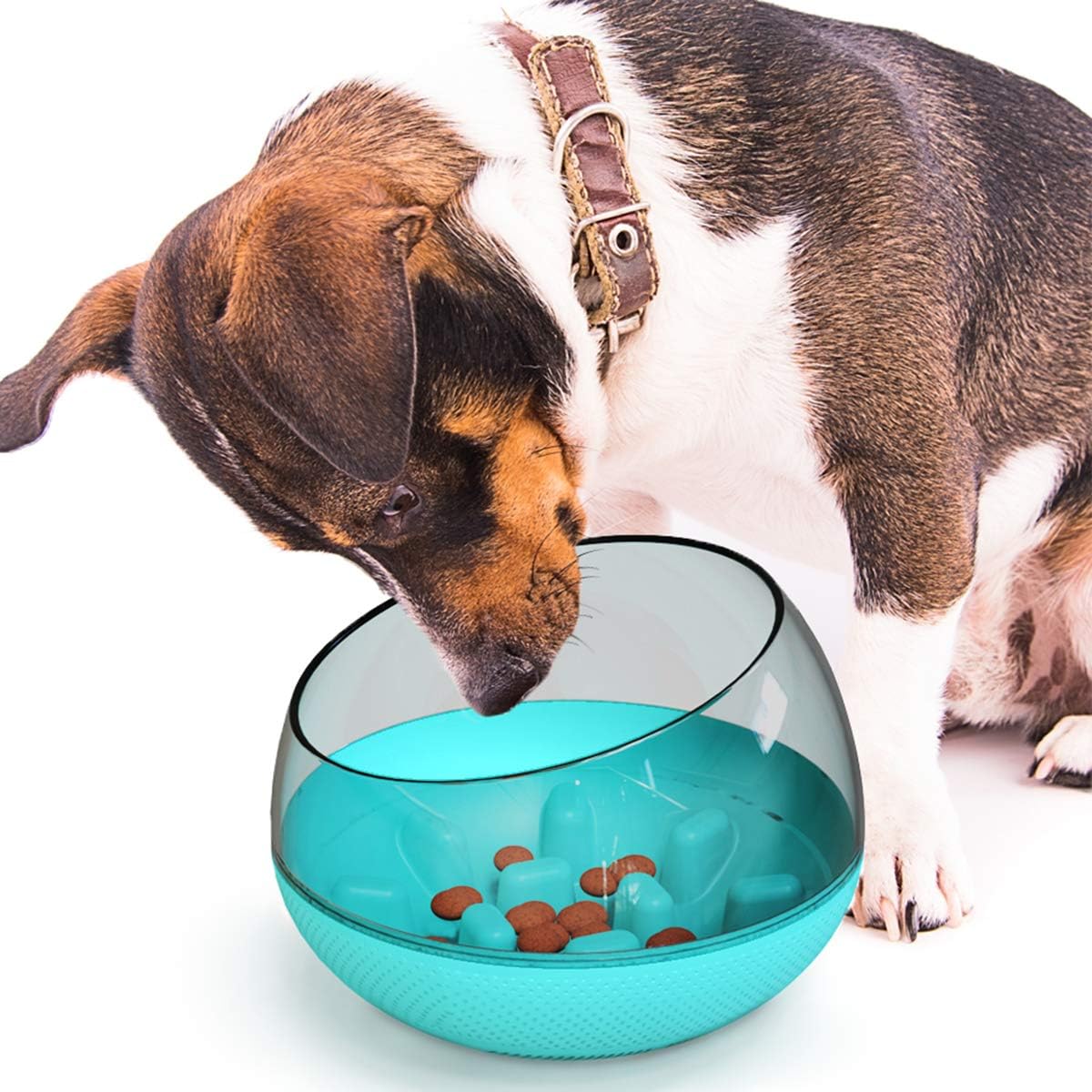 Langzame-Voederkom-Hond-Tumbler-Design-Interactief-Leuk-Uitdagend-Veilig-Materiaal-Gezonde-Spijsvertering-Turkoois
