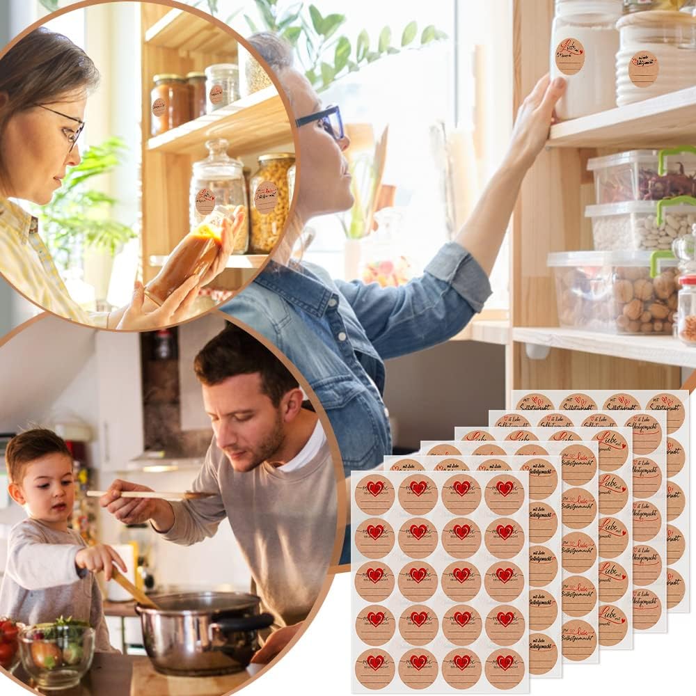 600 Stuks Ronde Kraft Jam Labels Voor Jampotten - Zelfklevende Stickers Voor Jam, Inmaakpotten en Cadeaus - Blanco Kraft Etiketten - 6 Verschillende Stijlen - Bruin - Natuurlijke Kraft Papieren Stickers - 30 Vellen x 20 Labels Per Vel