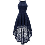 BeryLove Halter Cocktailjurk Voor Dames – Navy Blauwe Hoog-Laag Jurk Met Bloemenkant En Tulle – Mouwloze Elegante Swing Dress Met Slimme Taille En Verborgen Ritssluiting – Feest, Bruiloft Of Avondgelegenheden – Comfortabele Voering En Chic Kantdesign