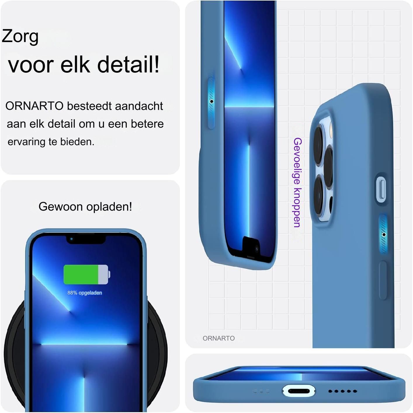 Blauwe Vloeibare Siliconen Hoes met 3 Lagen Volledige Bescherming voor iPhone 13 Pro - Compatibel met iPhone 13 Pro Hoesje 6.1, Slanke Vloeibare Siliconen 3-laags Volledige Dekking Zachte Gel Rubberen Hoes 6.1 inch Blauw