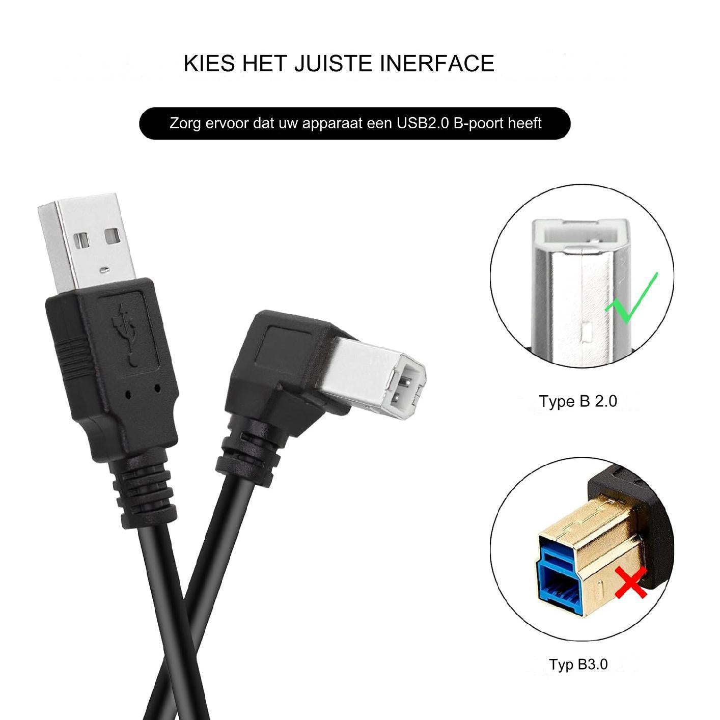1 Stuk Zwart Gevlochten USB 2.0 A Male naar B Male Printer & Scanner Kabel met Rechte Hoek - 100cm, 90 Graden Aansluiting voor Efficiënte Dataoverdracht
