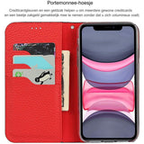 Echt Lederen Hoes voor iPhone 11 - Portemonnee Hoesje met Polsband en Kaartsleuven - Magnetische Sluiting Houderfunctie Flip Cover voor iPhone 11 (Rood) - Stijlvolle Bescherming en Handige Functionaliteit met Hoogwaardig Leer