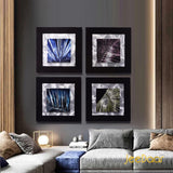 4 Stuks - 3D-Metaal Schilderijen - Aluminium Wanddecoratie - Handgemaakt - Zandgepolijst - Set Wandpanelen - 40 x 40 cm per Paneel - Abstracte Muurdecoratie - Model JD-131 - Voor Woonkamer, Slaapkamer, Kantoor