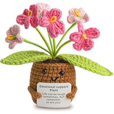 Handgemaakte Gehaakte Bloempot – “Emotional Support” Plant in Roze – Perfect Dankjewel Cadeau voor Leraren, Vrienden &amp; Familie – Zachte Wol, Uniek Gehaakt Design (10 × 10 cm)