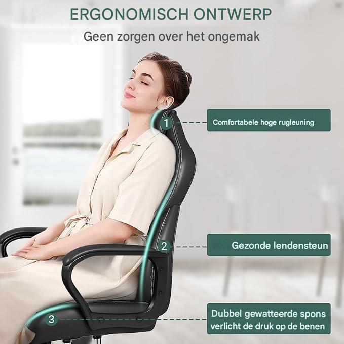 Ergonomische Gaming Stoel - Bureaustoel met Hoofdsteun en Armleuningen - Racingstoel voor Kantoor en Thuis - Verstelbare Rugleuning en Zithoogte - Comfortabele en Stabiele Computerstoel - Bureaustoel - Zwart en Blauw