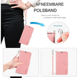 Hoesje voor iPhone 14/13 (6.1¨) - Flip Portemonnee Hoesje van PU Leer met Polsband, RFID Blokkering, Kaartsleuven, Schokbestendig TPU, Kijkstandaard, Magnetische Folio Cover voor Dames en Heren, Roségoud