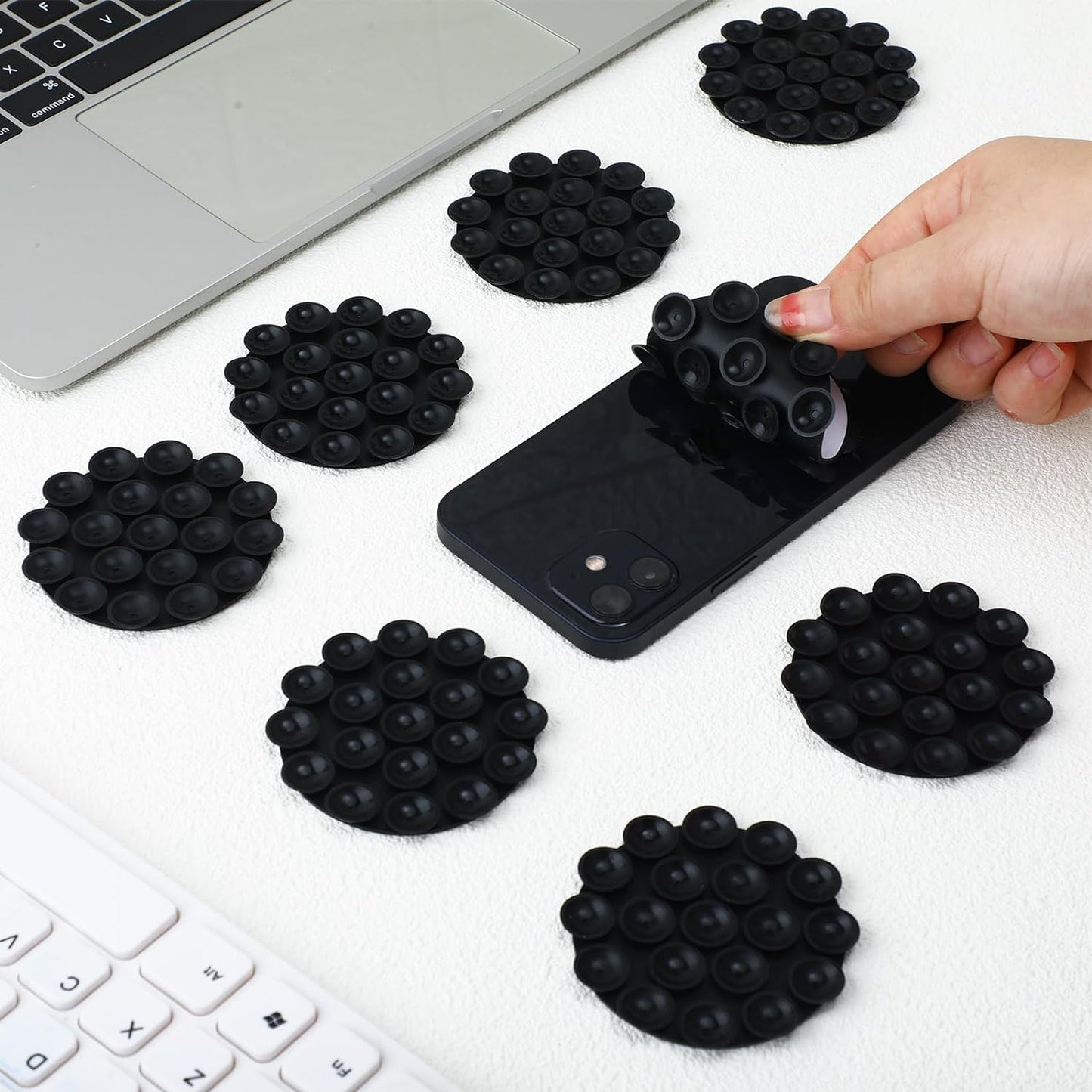 6 Stuks Silicone Zuignap Telefoonmat - Zelfklevende Anti-Slip Zuignap Mat Voor Universele Telefoonhouder - Geschikt Voor Bevestiging Op Gladde Oppervlakken - Ideaal Voor Video's, Koken, en Badkamer - Zwart - Diameter 7 cm