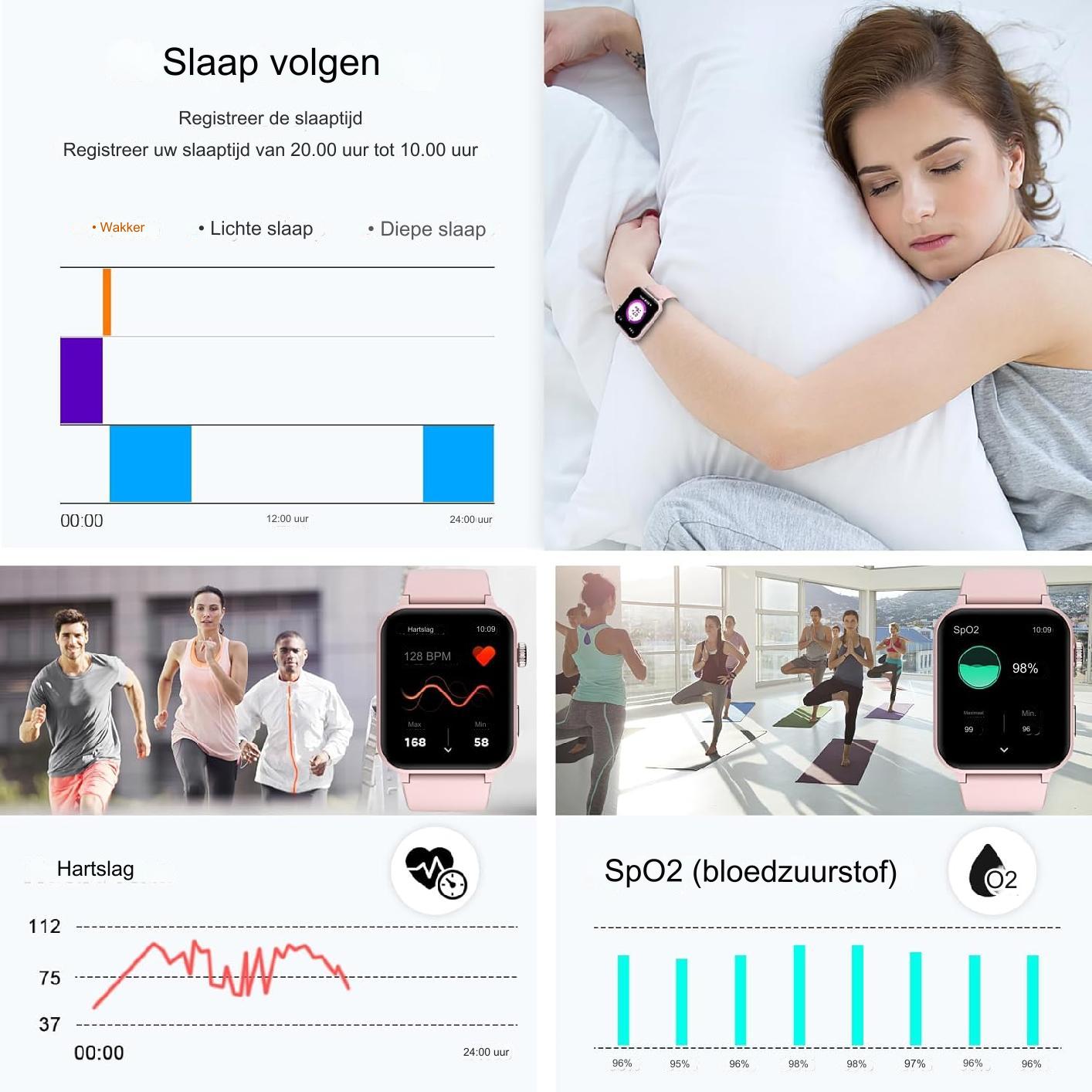 Multifunctioneel Smartwatch  - Met Extra Horlogeband- Bellen/Opnemen - Kunstmatige Intelligentie Stem - 1.85'' Fitnesstracker met SpO2 - Hartslagmeter - Slaapmonitor - Fitnesstracker 100+ Sportmodi - Calorieënteller - Smartwatches voor Android en iOS