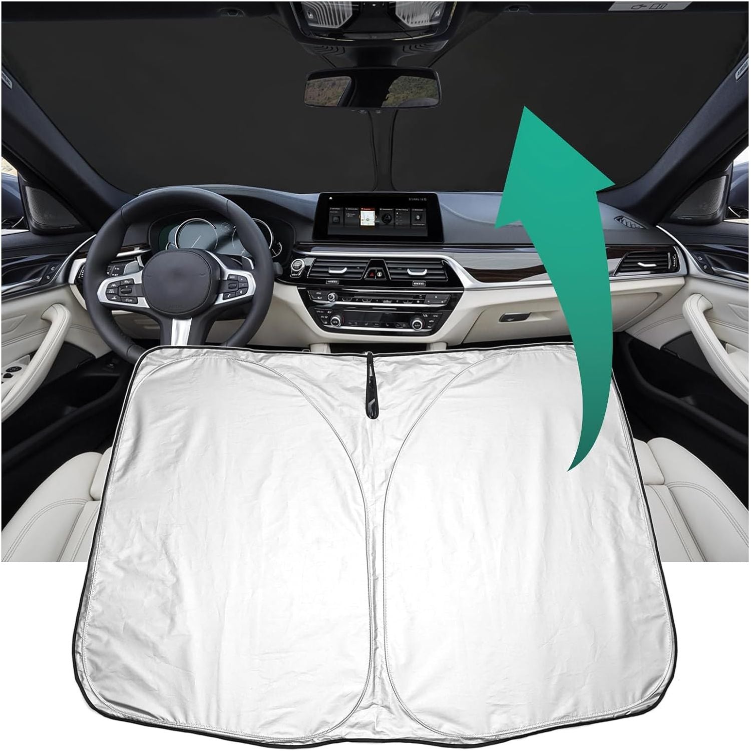 Series 5 G30 G31 Zonwering Auto Compatibel Met BMW 5 Serie G30 G31 G38 2018-2024 - Opvouwbare Auto Parasol Voorruit - UV Bescherming, Stofbescherming - Houdt De Auto Koel - Gemakkelijk Te Gebruiken En Op Te Bergen - Zilver