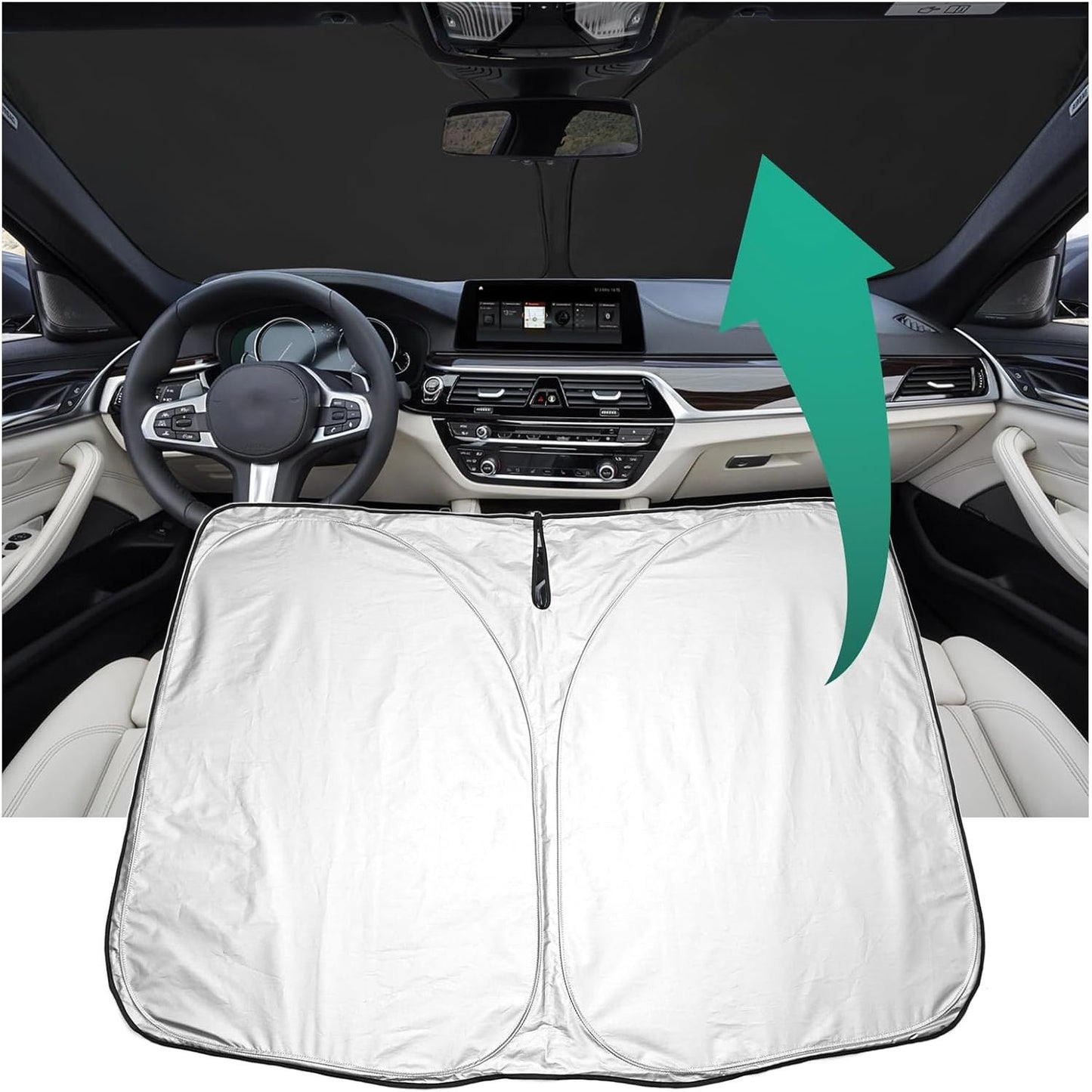 Series 5 G30 G31 Zonwering Auto Compatibel Met BMW 5 Serie G30 G31 G38 2018-2024 - Opvouwbare Auto Parasol Voorruit - UV Bescherming, Stofbescherming - Houdt De Auto Koel - Gemakkelijk Te Gebruiken En Op Te Bergen - Zilver