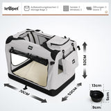 Opvouwbare Honden Transportbox 70 x 52 x 52 cm - Draagtas voor Hond of Kat - Stoffen Reistas met Stalen Frame - Dierentransporttas met 3 Deuren en 2 Ramen - Incl. TPE Lekbak en Accessoiretas - Grijze Vouwbare Draagbox voor Auto of Thuis
