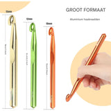 Grote Haaknaalden Set – 3-Delige Aluminium Haaknaalden – 10mm, 12mm, 15mm – Ergonomisch Ontwerp – Voor Dikke Wol en Grove Haakprojecten – Anti-Slip Grip – Ideaal Voor Artritis Handen – Beginners en Ervaren Haakliefhebbers