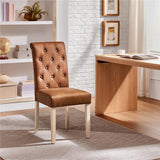 2 Stuks - Eetkamerstoelen met Hoge Rugleuning - Kunstleer met Zachte Vulling - Houten Poten - Ergonomisch Ontwerp - Retro Bruin - Voor Keuken, Eetkamer of Woonruimte