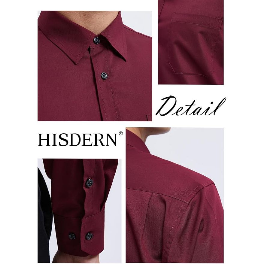 HISDERN Heren Overhemd Lange Mouw Bamboevezel - Regular Fit Business Shirt met Borstzak - Kreukvrij Casual Overhemd voor Werk Kantoor Bruiloft Feest en Vrije Tijd - Ademend Hemd Maat L